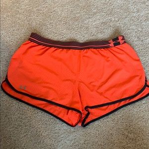 Orange under armour running shorts
